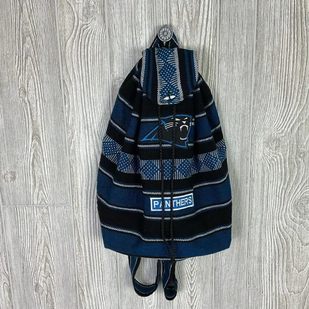 Carolina Panthers NFL Drawstring Backpack Woven Baja Jerger Boho Bag Blue ad Bla